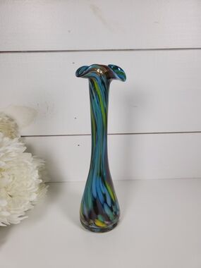 Vintage Chase Japan Glass Art Stretch Confetti Bud Vase | Mid Century Modern